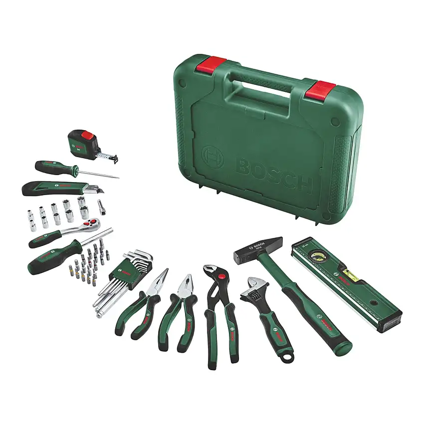 Bosch Advanced Hand Tool S Handwerkzeug Set 52 tlg. ( 1600A02BY7 ) Zange / Ratsche / Schraubendreher / Schraubenschlüssel / Bits / Sechskantschlüssel + Koffer