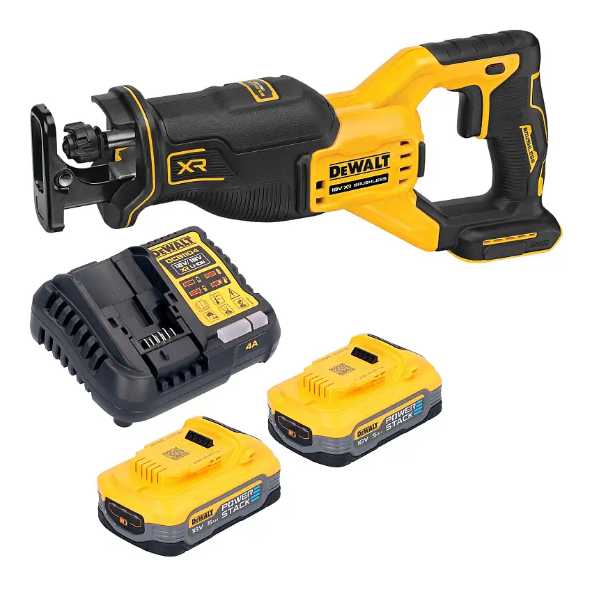 DeWalt DCS 382 H2 Akku Reciprosäge Säbelsäge 18 V Brushless + 2x Powerstack Akku 5,0 Ah + Ladegerät