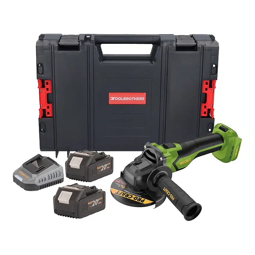 Procraft PGA22-BB Akku Winkelschleifer 20 V 125 mm Brushless + 2x Akku 4,0 Ah + Ladegerät + RHINO Toolcase
