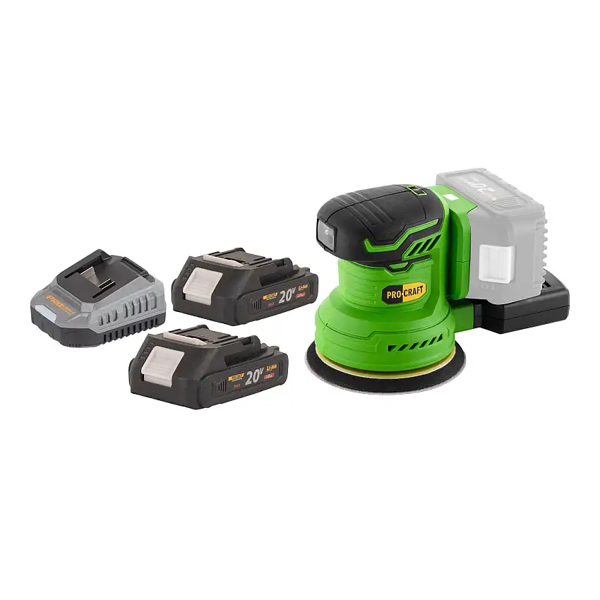 Procraft PX20BLbb Akku Exzenterschleifer 20 V 125 mm Brushless + 2x Akku 2,0 Ah + Ladegerät