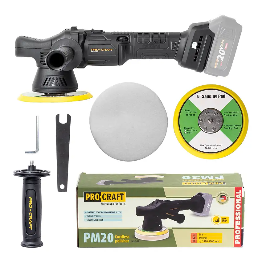 Procraft PM20bb Akku Poliermaschine 20 V 150 mm Solo - ohne Akku, ohne Ladegerät