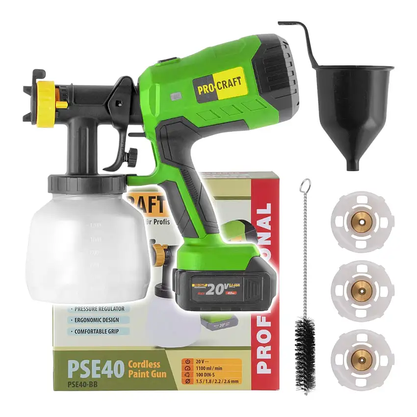 Procraft PSE40bb Akku Farbspritzpistole 20 V Solo - ohne Akku, ohne Ladegerät