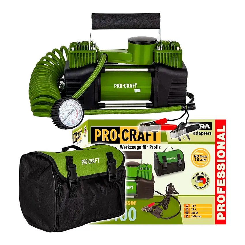 Procraft LK400 Luftkompressor 10 bar mit 12 V Anschluss + Tasche