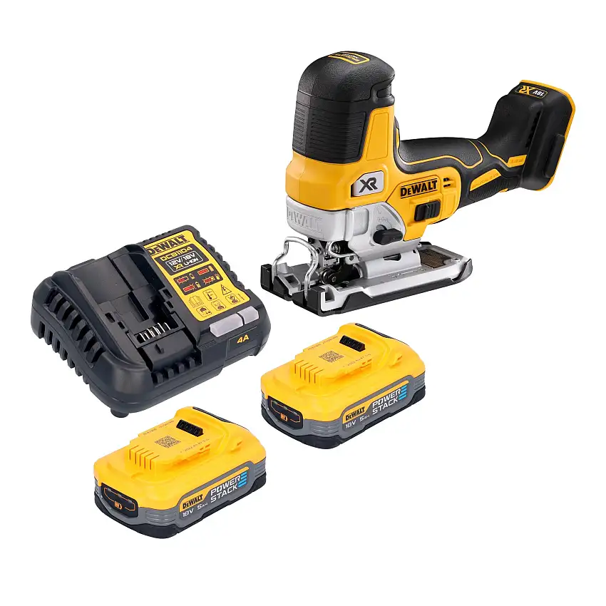 DeWalt DCS 335 H2 Akku Stichsäge 18 V 135 mm Brushless + 2x Powerstack Akku 5,0 Ah + Ladegerät