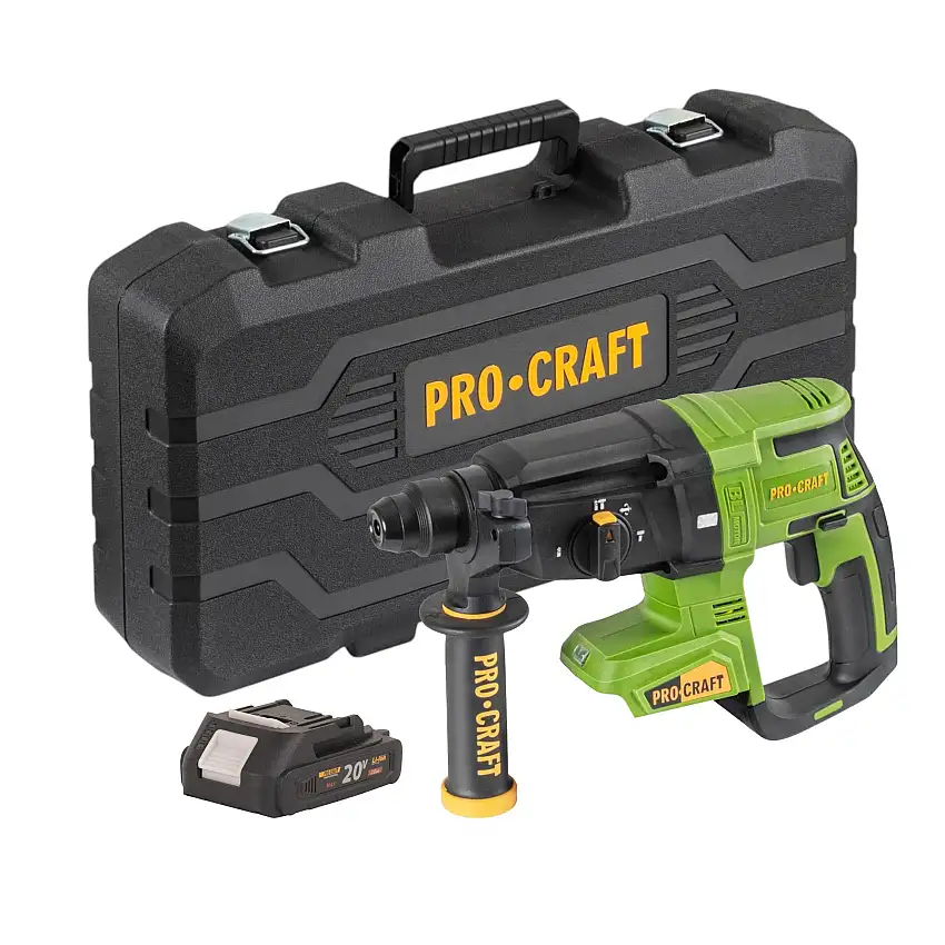 Procraft PHA40bb-c Akku Bohrhammer 20 V 2,6 J SDS plus Brushless + 1x Akku 2,0 Ah + Koffer - ohne Ladegerät