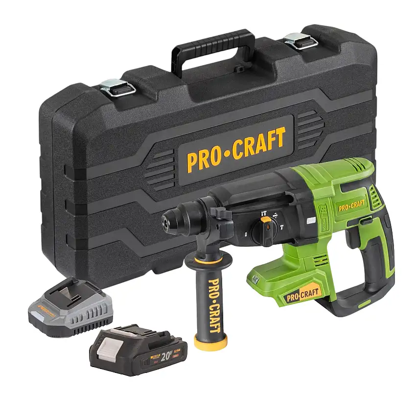 Procraft PHA40bb-c Akku Bohrhammer 20 V 2,6 J SDS plus Brushless + 1x Akku 2,0 Ah + Ladegerät + Koffer