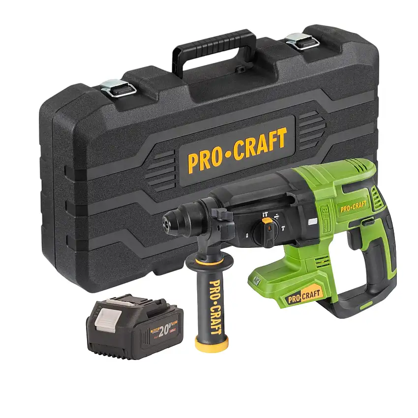 Procraft PHA40bb-c Akku Bohrhammer 20 V 2,6 J SDS plus Brushless + 1x Akku 4,0 Ah + Koffer - ohne Ladegerät