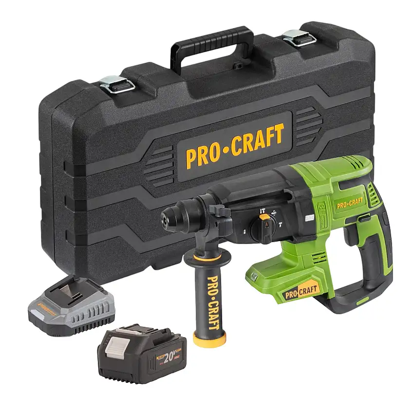 Procraft PHA40bb-c Akku Bohrhammer 20 V 2,6 J SDS plus Brushless + 1x Akku 4,0 Ah + Ladegerät + Koffer