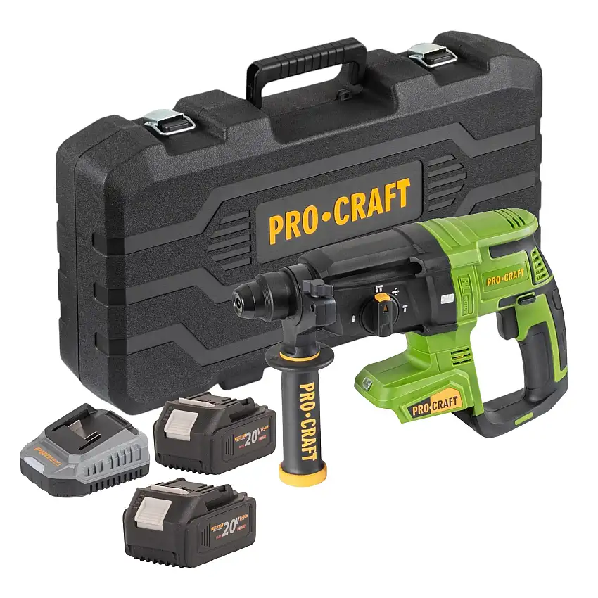 Procraft PHA40bb-c Akku Bohrhammer 20 V 2,6 J SDS plus Brushless + 2x Akku 4,0 Ah + Ladegerät + Koffer