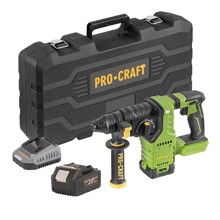 Procraft PHA30-bb-c Akku Bohrhammer 20 V 2,8 J SDS plus Brushless + 1x Akku 4,0 Ah + Ladegerät + Koffer