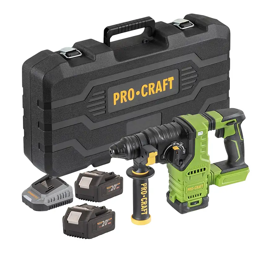 Procraft PHA30-bb-c Akku Bohrhammer 20 V 2,8 J SDS plus Brushless + 2x Akku 4,0 Ah + Ladegerät + Koffer