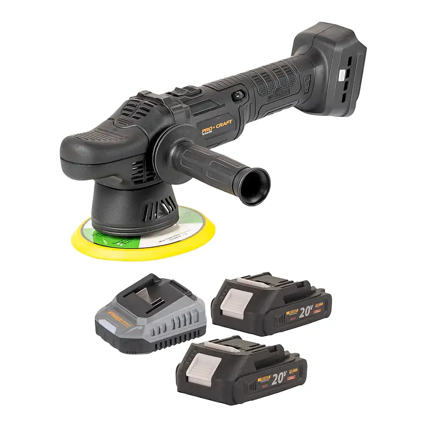 Procraft PM20bb Akku Poliermaschine 20 V 150 mm + 2x Akku 2,0 Ah + Ladegerät