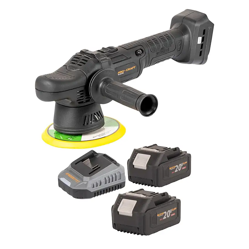 Procraft PM20bb Akku Poliermaschine 20 V 150 mm + 2x Akku 4,0 Ah + Ladegerät