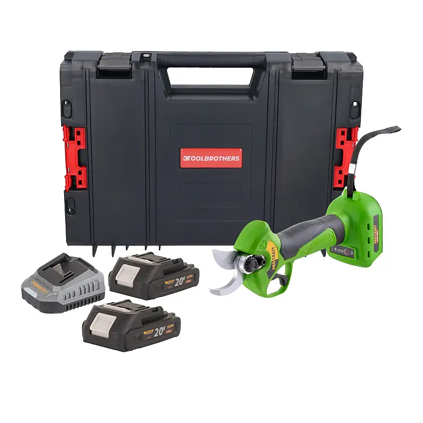Procraft ES28Li bb Akku Astschere Gartenschere 20 V 25 mm + 2x Akku 2,0 Ah + Ladegerät + RHINO Toolcase