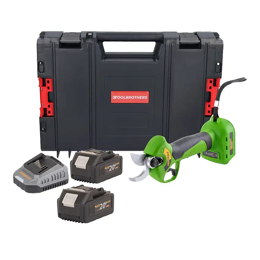 Procraft ES28Li bb Akku Astschere Gartenschere 20 V 25 mm + 2x Akku 4,0 Ah + Ladegerät + RHINO Toolcase