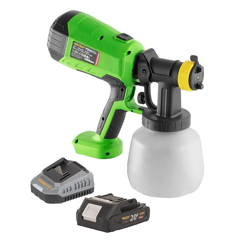 Procraft PSE40bb Akku Farbspritzpistole 20 V + 1x Akku 2,0 Ah + Ladegerät