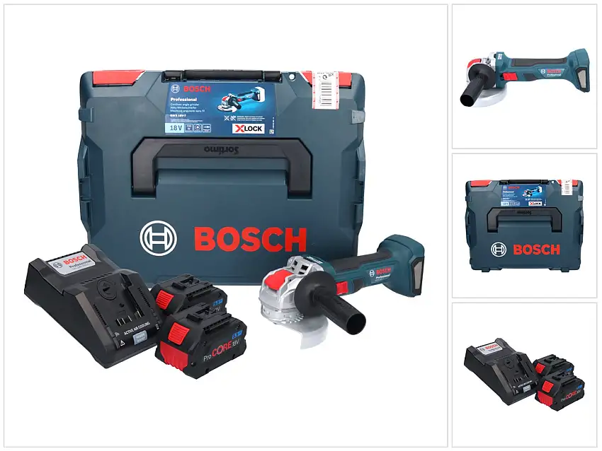 Bosch GWX 18V-7 Professional Akku Winkelschleifer 18 V 125 mm Brushless X-LOCK + 2x ProCORE Akku 5,5 Ah + Ladegerät + L-Boxx