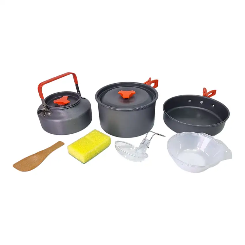 Toolbrothers Outdoor 10-teiliges Kochgeschirr Set für Camping mit Topf, Pfanne & Kanne