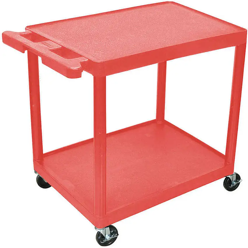 LUXOR  RDSTC22RD Mehrzweckwagen, PE, 2 Regale, 300 lbs Tragkraft, 24 Zoll Länge, Rot
