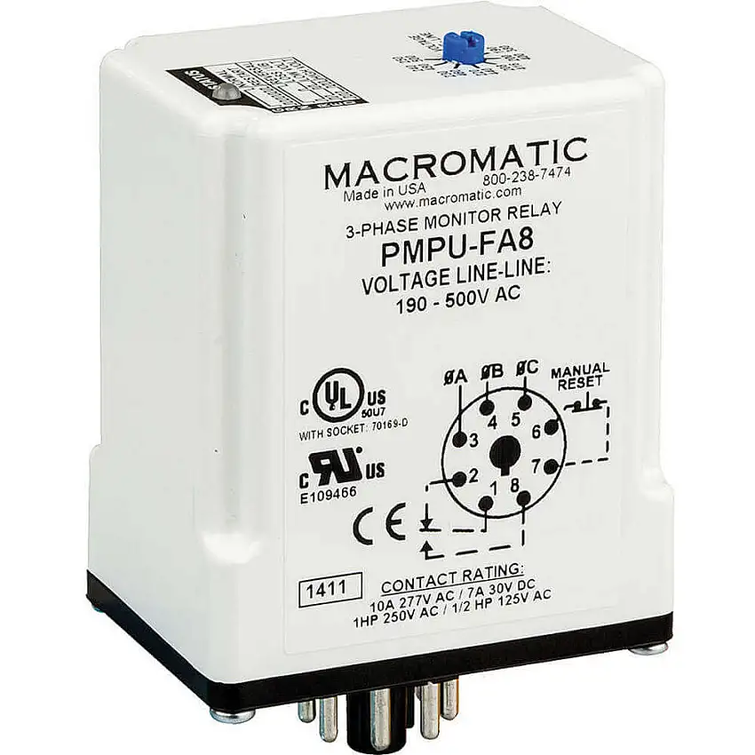 MACROMATIC PMPU-FA8 3-Phasen-Leitungswächter, Spannungsmessung, 208-480VAC