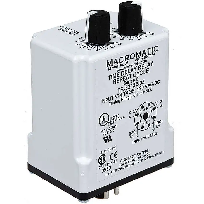 MACROMATIC  TR-55128-05 Zeitrelais, 10 Sek., 8-polig, 10 A, 24 V AC/DC
