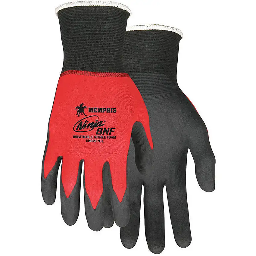 MCR SAFETY  N96970L Beschichtete Handschuhe Schwarz/Rot L Pr