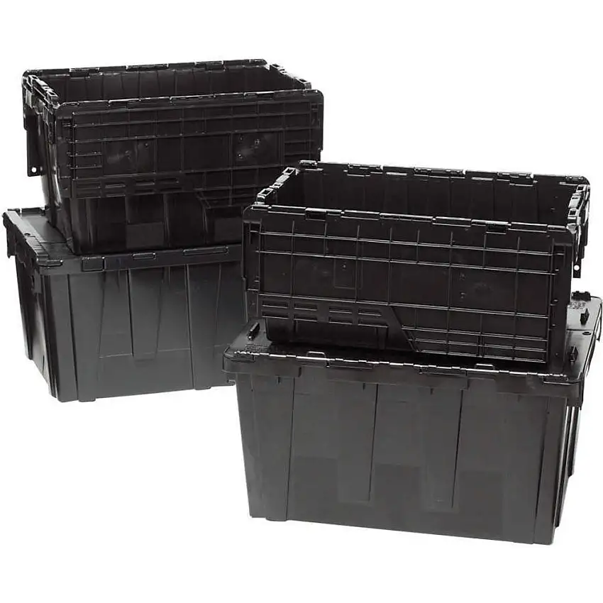 ORBIS FP143 Schwarzer recycelter Behälter mit befestigtem Deckel, 1.4 Kubikfuß, Schwarz