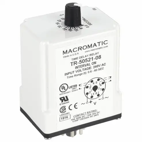 MACROMATIC TR-50521-08 Zeitrelais, Intervall Ein, 0.6 Sek., 240 VAC