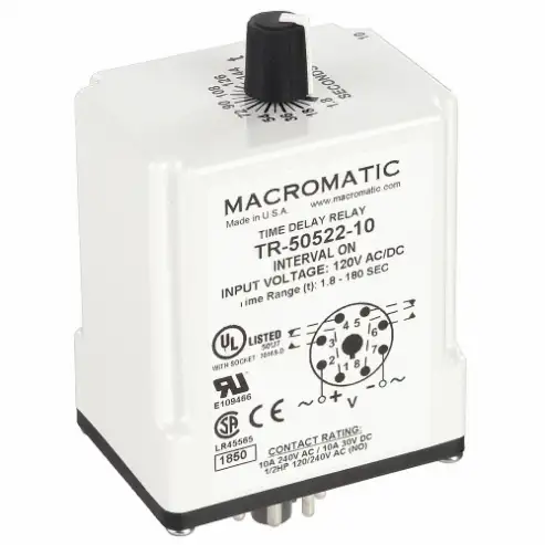 MACROMATIC  TR-50522-10 Zeitrelais, 180 Sek., 8-polig, 10 A, 120 V AC/DC
