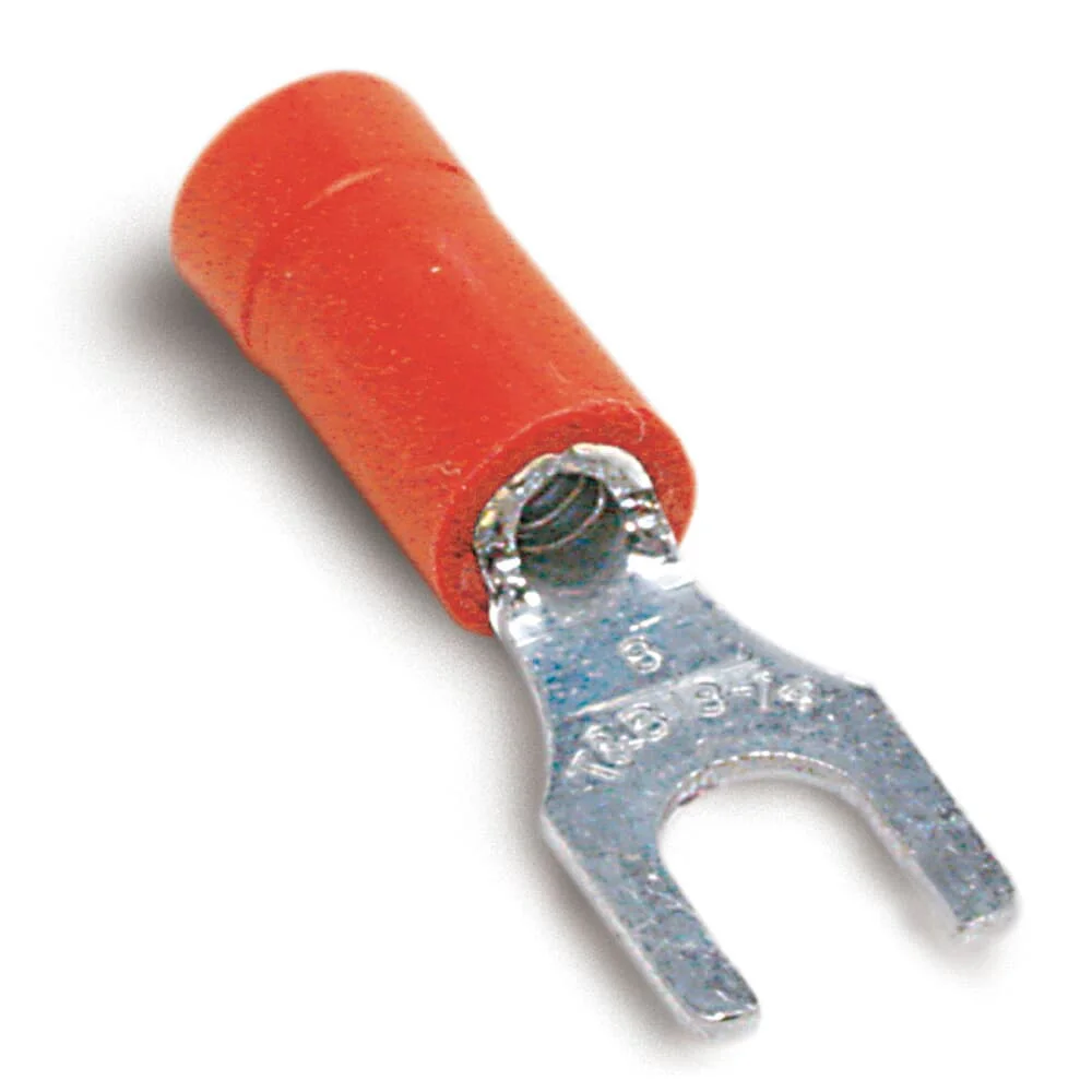 STA-KON 18RA-8F Vinyl Insulated Fork Terminal, 22-16 AWG Wire Size, 600 V Rating